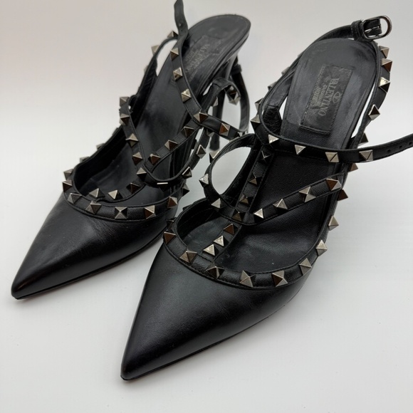 VALENTINO NOIR ROCKSTUD BLACK 100MM SLING BACK PUMPS SIZE 40.5 - Picture 5 of 12